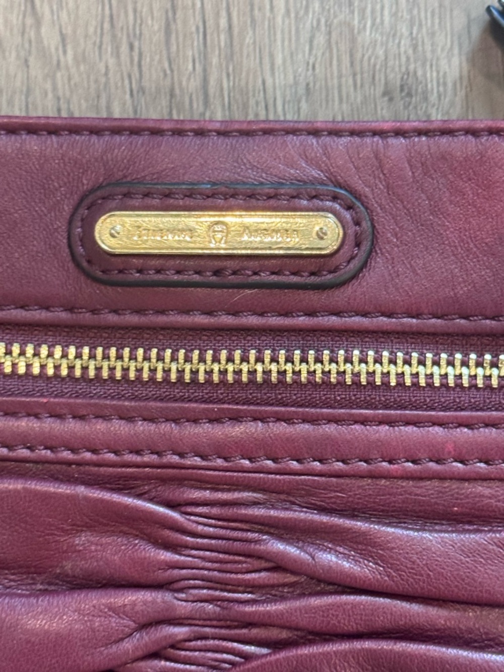 Etienne Aigner Burgundy Ruched Leather Crossbody with Gold Hardware - Picture 4 of 12